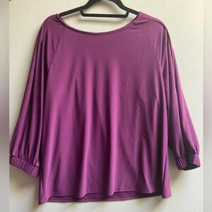 NWT Halogen Nordstrom  3/4 sleeve scoop neck purple blouse Sz 1 (20.5” Ptp- M/L)